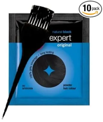 Godrj Expert Original Natural Black Hair Color Powder 3g Pack Of 10 with Application Brush, Ammonia Free